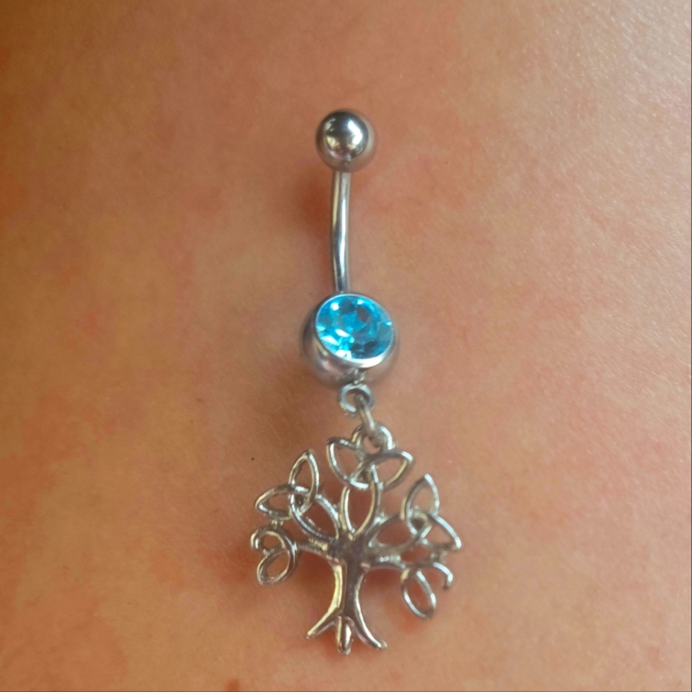 Body Candy Aquamarine Tree of Life Belly Button Ring